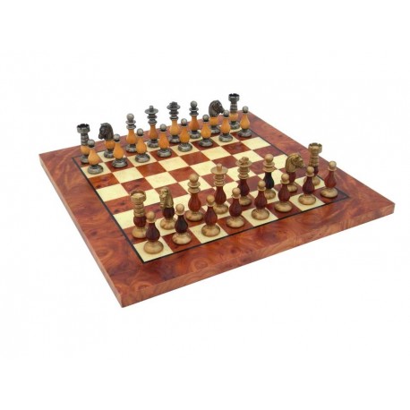 Solid Brass and Wood Chess Set with Luxurious Elm Wood game Board
