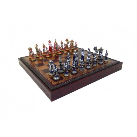 MARY STUART II: Metaliniai šachmatai su odos pakaitalo šachmatų lenta + ŠAŠKĖS