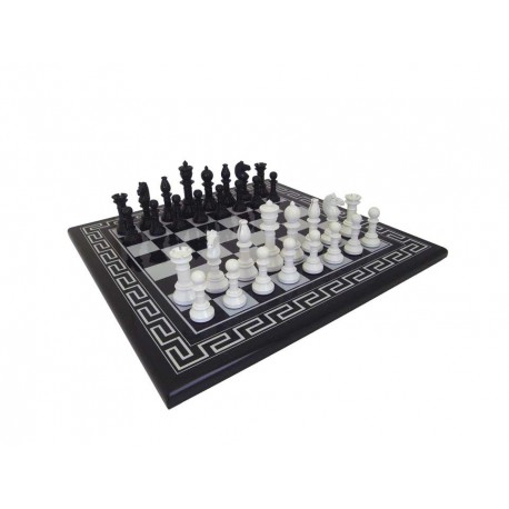 CONTEMPORARY SET: Wooden Weighted Lacquered Chess Men with Black Wooden Chessboard