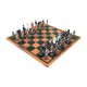 BATTLE OF TROY: Handpainted Chess Set with Old Map Style Leatherette Chessboard