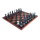 RUSSIANS VS MONGOLIANS: Handpainted Chess Set with Leatherette Chessboard