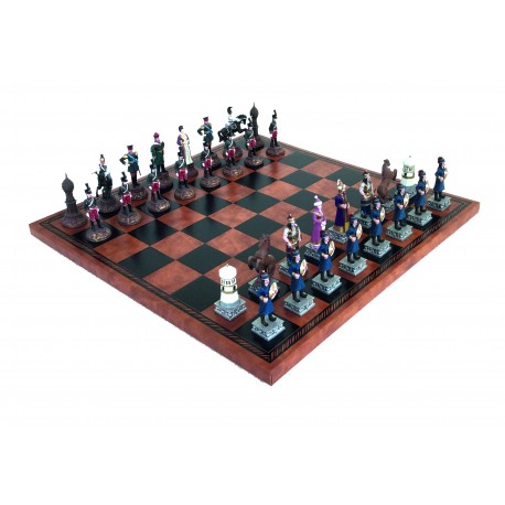 RUSSIANS VS MONGOLIANS: Handpainted Chess Set with Leatherette Chessboard