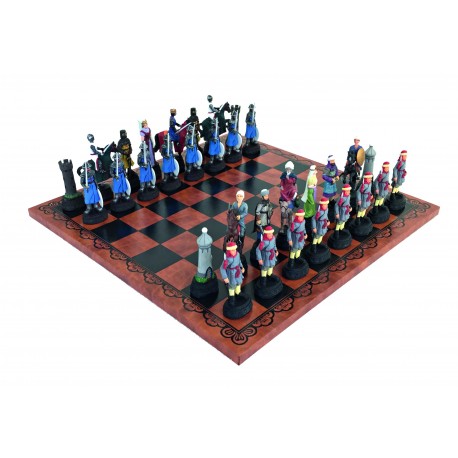 CRUSADERS: Handpainted ART Chess Set with Leatherette Chessboard