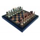 ROMANS vs GREEKS: Handpainted Chess Set with Leatherette Chessboard & Box + Checker Set
