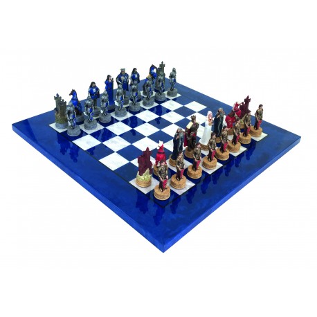 KING ARTHUR: Handpainted Chess Set with Luxurious Briar Erable Wood Chessboard