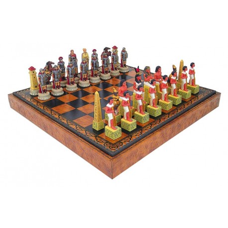 ROMANS vs EGYPTIANS: Chess Set with Leatherette Chessboard & Box + Checker Set