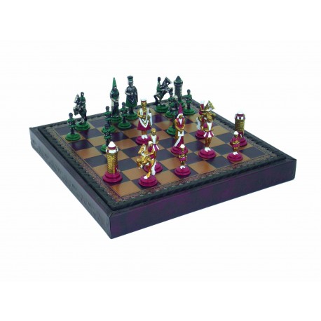 Hand Painted Unique Chess Set with Leatherette Chessboard