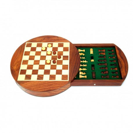 23X23CM BEAUTIFUL MAGNETIC WOODEN CHESS SET WITH DRAWER + CHECKER SET