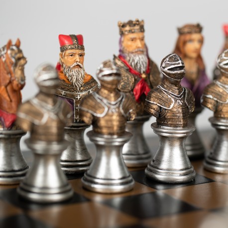 Handpainted MEDIEVAL Chess Set with Leatherlike Chess Board