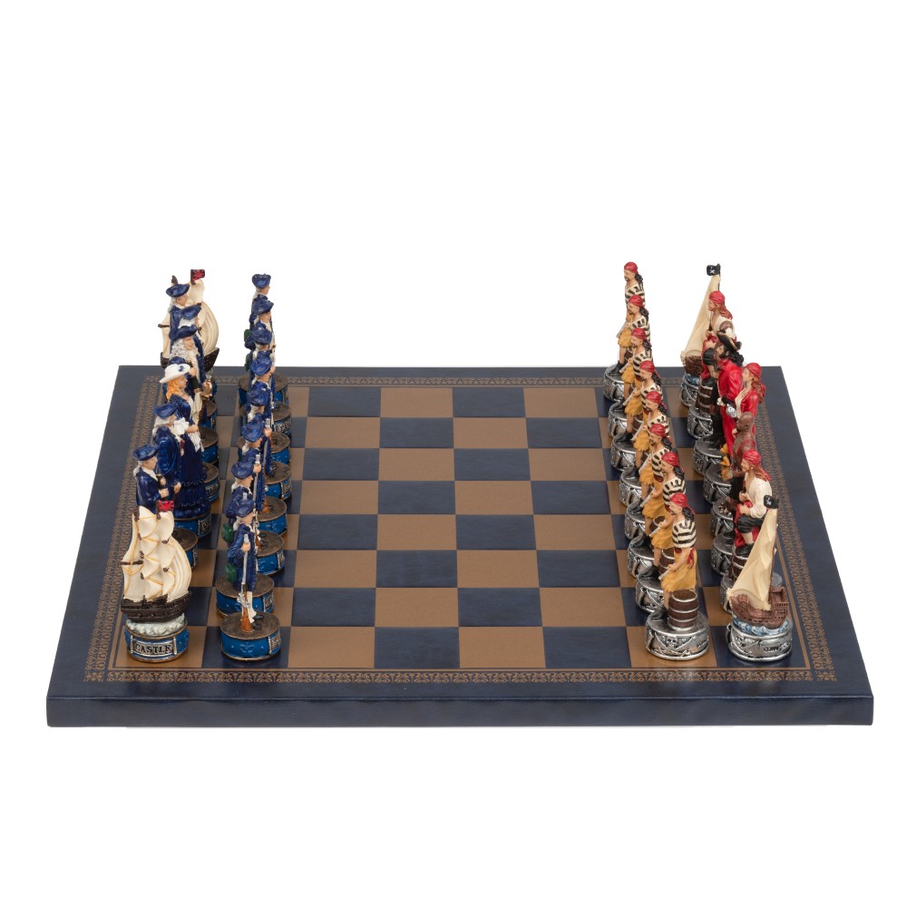 Handpainted Chess Set with Leatherlike Chess Board PIRATES 