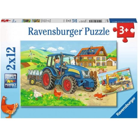 Construction site and Farm 2 x 12 Puzzles - RAVENSBURGER dėlionė