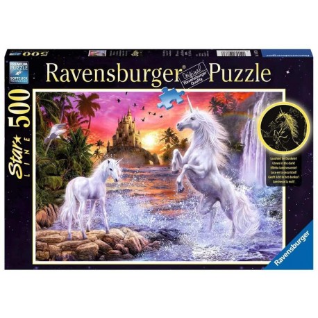 Starline Puzzle 500: Unicorns at The River - švytinti RAVENSBURGER dėlionė