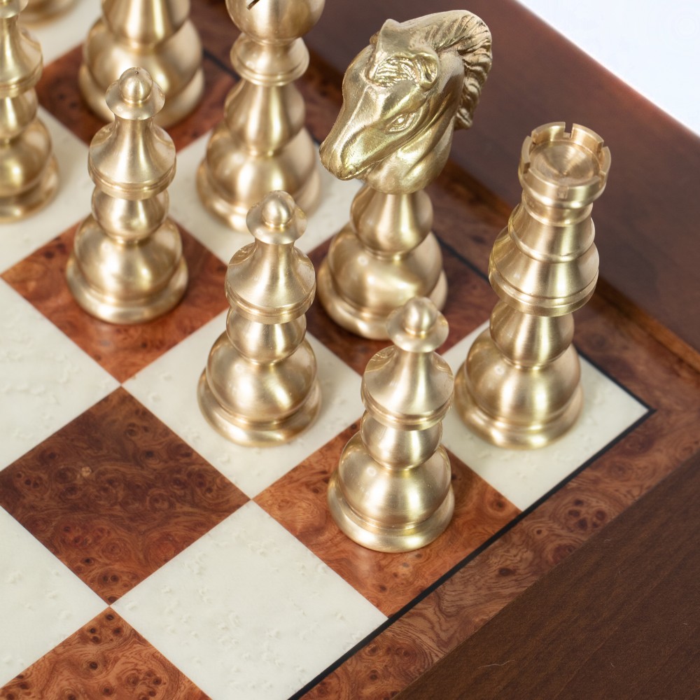 Handmade Unique Chess Set Wooden and Brass Chess Board 