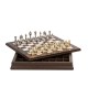 Įspūdingi metaliniai šachmatai su metaline dėže/lenta