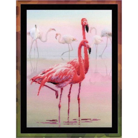 RIOLIS: Siuvinėjimo rinkinys su ant medžiagos atspaustu piešiniu „Flamingai“ 0012 PT (30x40 cm)