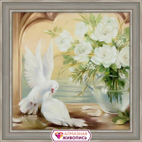 Diamond painting Pigeons & White Roses AZ-1099 Size: 50х50