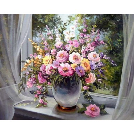 Deimantinis paveikslas Window Bouquet WD006 48*38 cm