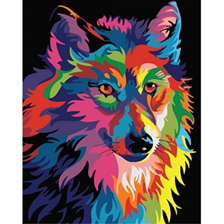 Tapybos pagal skaičius rinkinys: Rainbow Wolf 40x50 cm T102