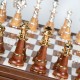 Real Brass/Silver/Gold & Wood Chess Set with Luxurious Alabaster Game Board