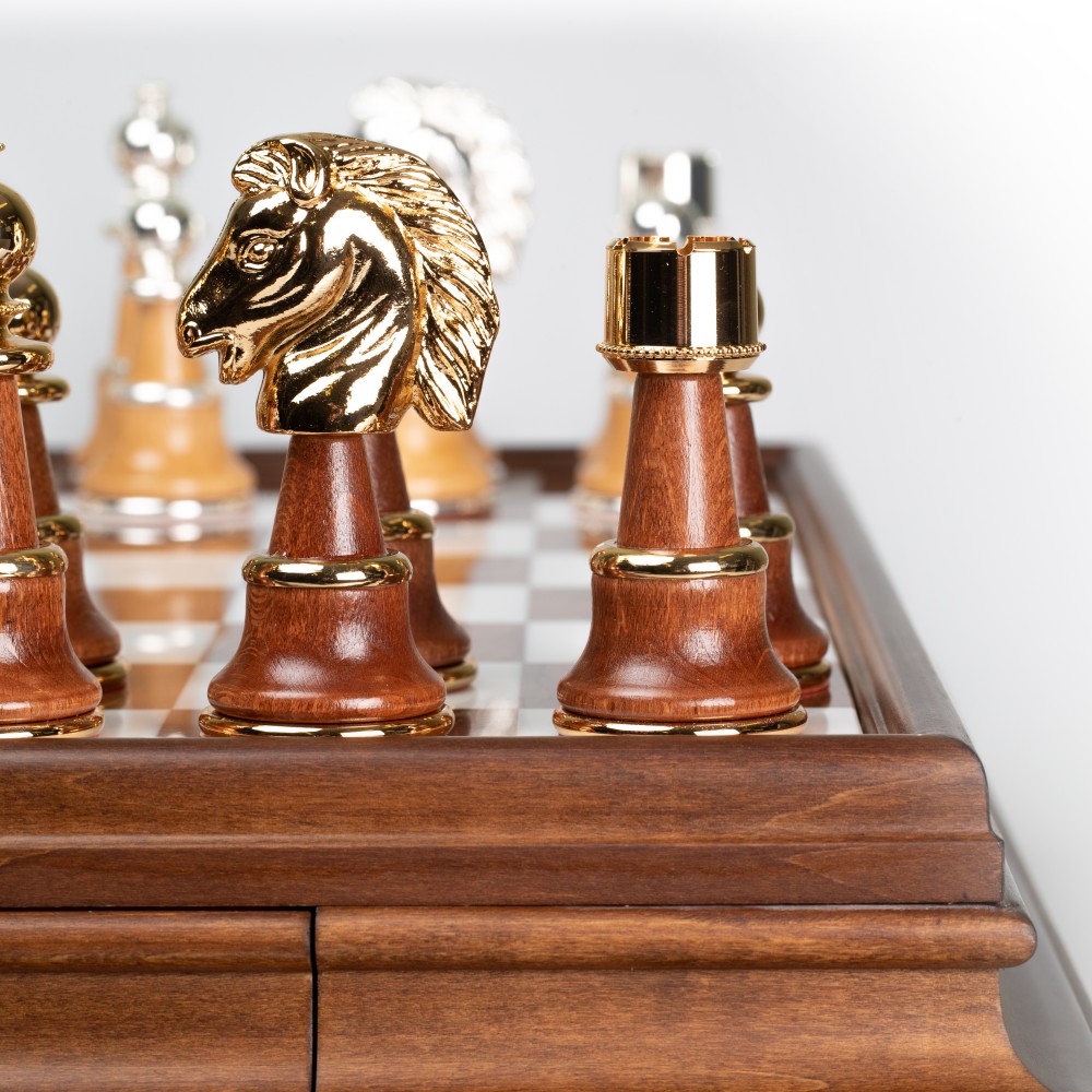 Solid Gold & Silver Chess Set with Luxurious Wood-Alabaster