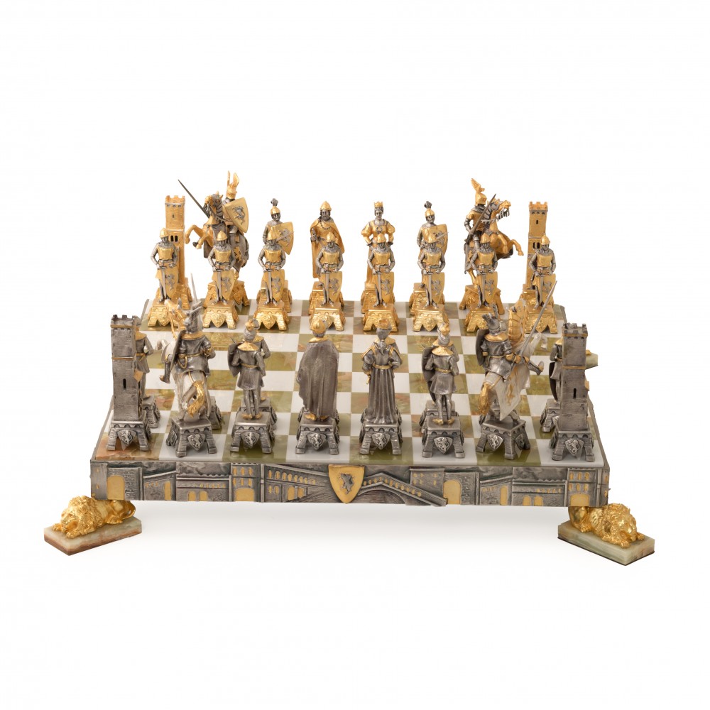 Medieval Venetian Period Gold and Silver Themed Chess Board