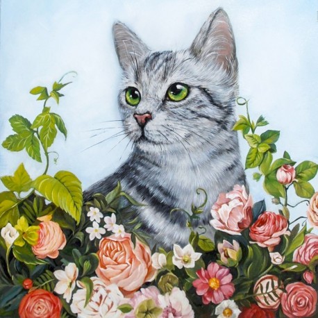 Diamond painting kit Flower Cat  WD2509