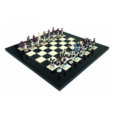 American Revolution: Pewter Chess Men with Briar Erable Wood Chess Board