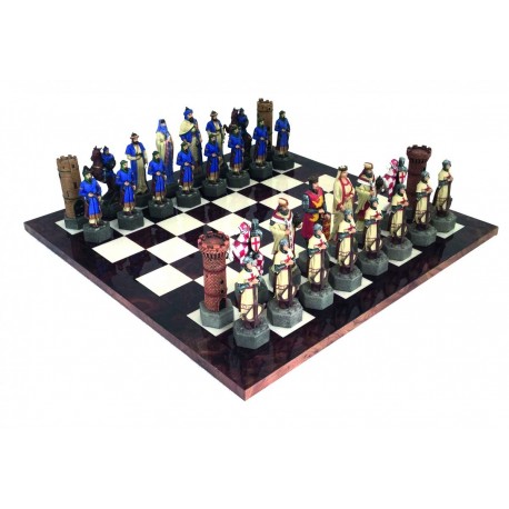 Crusaders: Hand Painted Chess Men Set with Briar Elm Wood Chessboard