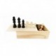 Klasikinių medinių šachmatų komplektas su odos pakaitalo žaidimų lenta. Su dėžute figūroms.