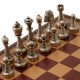 Metalinių šachmatų komplektas su auksinės/burgundiškos spalvos dirbtinės odos šachmatų lenta ir dėžute N°144