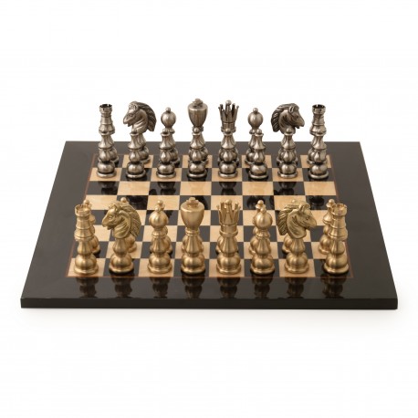 Žalvariniai DIDELI šachmatai su medine žaidimo lenta