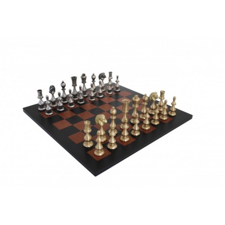 Metal Oriental Chess Pieces with Real Leather Chessboard