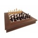 Rankų darbo grakštūs mediniai šachmatai su marmuro/medienos žaidimo lenta