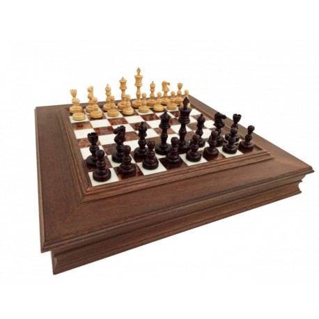 Beautiful SLIM Wooden Chess Pieces with Walnut/Marble Chessboard