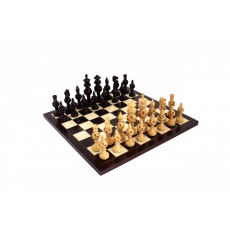 Oriental Hand Carved Wooden Chess Pieces with Real Wood Chessboard