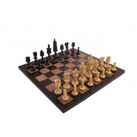 Hand Carved Wooden Chess Pieces with Real Leather Chessboard