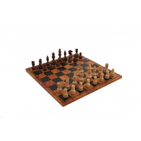 Hand Carved Classic Wooden Chess Set with Leather-like Game Board