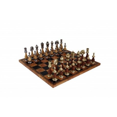 Arabic Style Wood & Metal Chess Set with Unique Chessboard