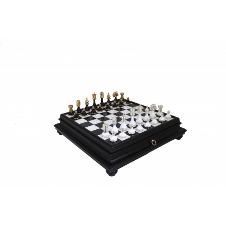Gold & Silver Plated Brass Chess Pieces with Luxurious Marble/Wood Chessboard