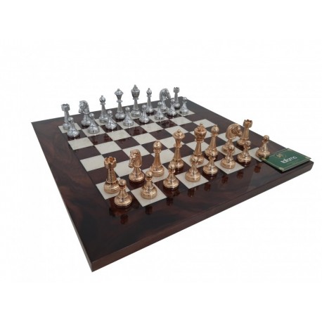 REAL Gold & Silver Plated Metal Chess Pieces with Chess Board made From Walnut