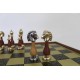 ARABIC STYLE SET: Metal & Wood Chess Pieces + Brass Effect Wooden Chessboard