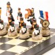 WATERLOO BATTLE: Handpainted Chess Set with Wooden Ebony Style Chessboard