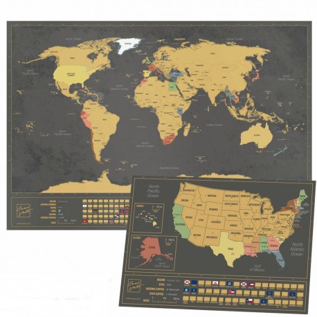 Pasaulio žemėlapis Nutrinamas (Juodas) + mažas JAV žemėlapis Nutrinamas