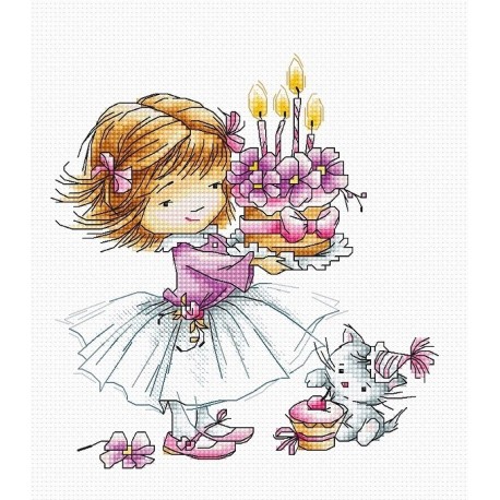 RARE find: Girl with a Kitten and a Cake SB1054 - Cross Stitch Kit by Luca-s