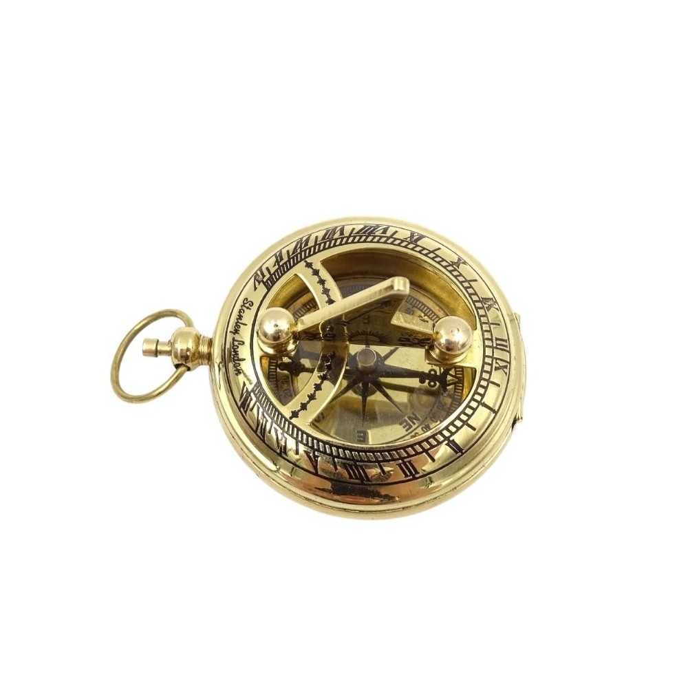 Compass with Sundial Brass Wooden Box