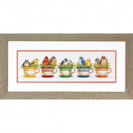 Teacup Birds (48.26 x 15.24 cm) - Cross Stitch Kit by DIMENSIONS