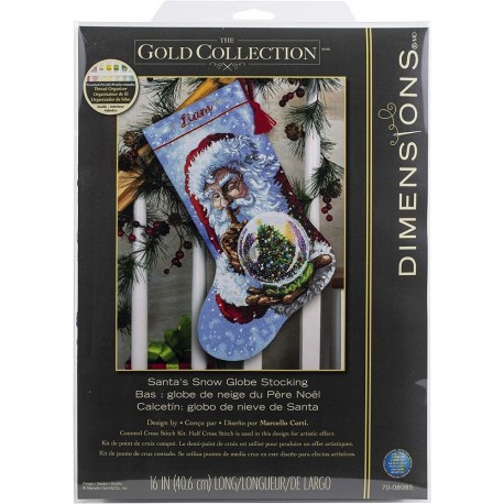 Stocking Santa Snow Globe (40 cm) - Cross Stitch Kit by DIMENSIONS