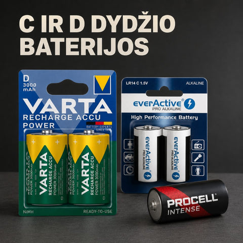 C ir D dydžio baterijos kategorijos banneris