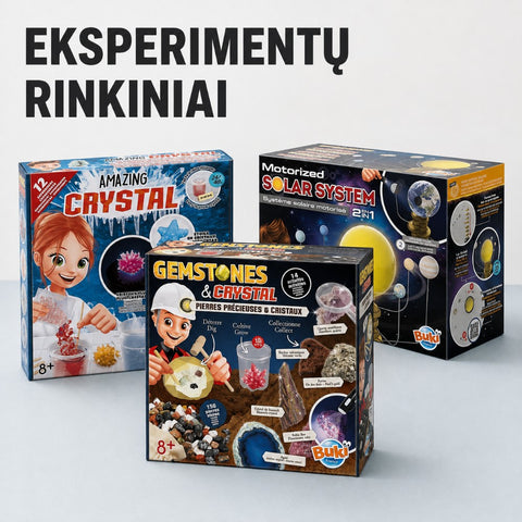 Eksperimentų ir STEM rinkiniai kategorijos banneris