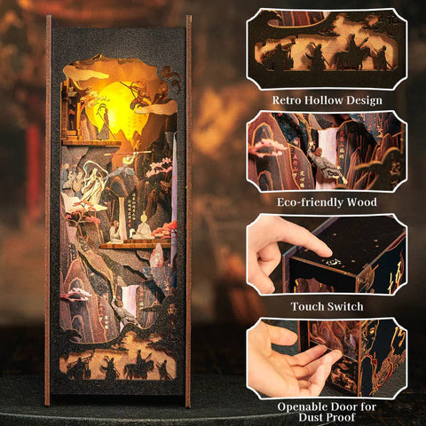 WU KONG legenda – surenkama medinė book nook diorama su LED